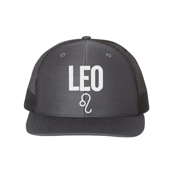 Leo Hat, Leo, Trucker Hat, Adjustable, 10 Different Colors!, Leo Cap, Gift For Leo, Horoscope Hat, Astrology Hat, Taurus Apparel, White Text, Charcoal/Black