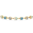 thumbnail image 2 of Gem Stone King 2.81 Ct Round Cabochon White Simulated Opal Swiss Blue Topaz 18K Yellow Gold Plated Silver Lab Grown Diamond Tennis Bracelet for Women (Fully Adjustable up to 9 inch), 2 of 3