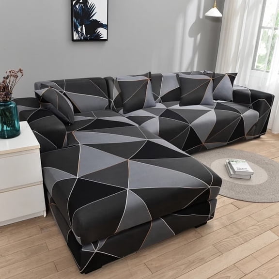 Brythos L Shape Sofa Slipcover for Sectional Couch, 3 3 Seater Stretchable Couch Cover with Non-Slip Elastic Bottom, Washable Furniture Protector for Home Decor (Dark Gray)