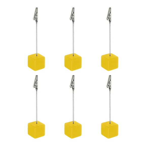 Uxcell Place Card Holder Resin Cube Base Alligator Clip Table Number Holder for Wedding, Meeting Yellow 6 Pack