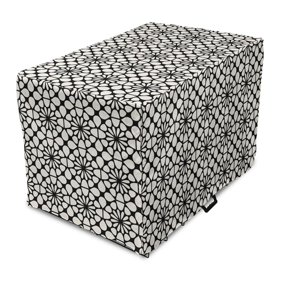 Abstract Dog Crate Cover, Repetitive Monochrome Geometric Radial Inspired Illustration, Easy to Use Pet Kennel Cover Small Dogs Puppies Kittens, 7 Sizes, Eggshell Charcoal Grey, by Ambesonne