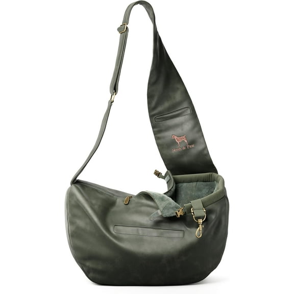 Noah & Paw Dog Sling Carrier for Small Medium Dogs & Puppies, Dog Carrier with Adjustable Padded Strap, Premium Leather, Insulated with Soft Breathable Fur, 3x Safety Feature, Machine Washable