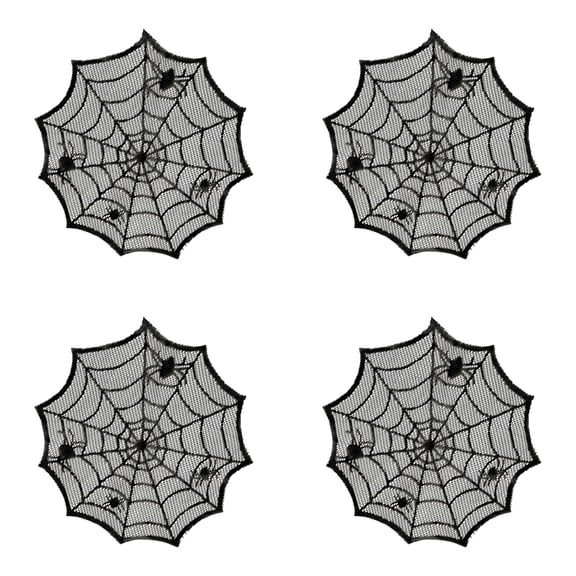 4 Pcs Halloween Placemats Spider Web Design Set, 11.8 Inch Hollow Out Non Slip Table Placemats for Dining Table and Home Party, Gothic Halloween Table Decor for Indoor Use, Seasonal Decor