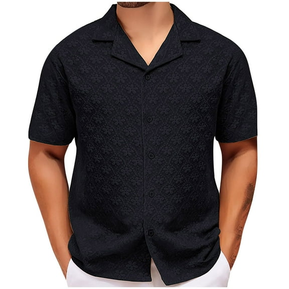 snilers Mens Shirts Button Down Short Sleeve Knit Crochet Blouses Summer Beach Hawaii Vacation Tops