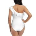thumbnail image 5 of Haiem White Women's One Piece Swimsuits Tummy Control One Shoulder Bathing Suits Ruffle Swimwear-Small, 5 of 8