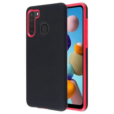 Samsung Galaxy A21 Phone Case Slim Hybrid Armor Shockproof Impact [Shock Absorption] Rubber Dual Layer Rugged Protective Hard PC Bumper Frame & Soft TPU [BLACK RED] Cover for Samsung Galaxy A21