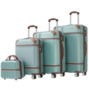 Merax Luggage 4Pc Hardshell Suitcase Travel with TSA Lock, Light Blue, 4-Piece Set