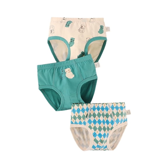 Xfvqtps 3PCS Toddler Little Boys Underwear Briefs Cotton Soft Bear Print Grid Pack for Boys Age 2-9 Years Green