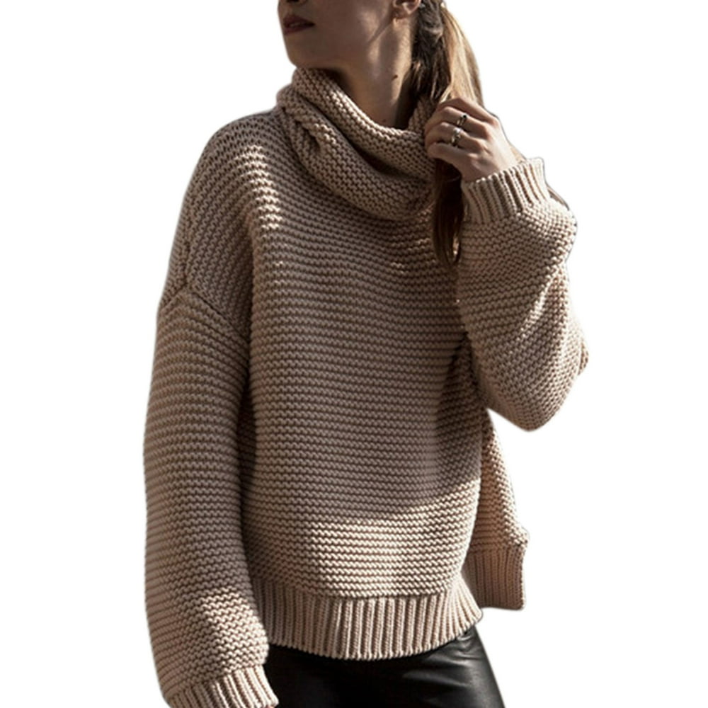 Sexy Dance Women Winter Warm Knitted Sweater Polo Neck Tops Chunky Knitting Pullover Loose