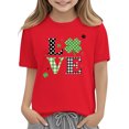 thumbnail image 6 of Kids Holiday T-Shirt St. Patrick's Day Shirt for Girls Red Shamrock Graphic Tee Cute Love Print Top Cotton,Size 4 T, 6 of 9