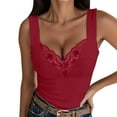 thumbnail image 1 of Playeras,Blusas y Tops,Ropa para Mujer Tank Top Vestido Blusa de encaje con cuello en V para mujer, sin mangas, informal, sin mangas (Wine, XL), 1 of 5