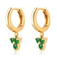 thumbnail image 4 of 18K Gold Plated Sterling Silver Green Nano CZ Tri-stone Drop Huggie Earrings, 4 of 7