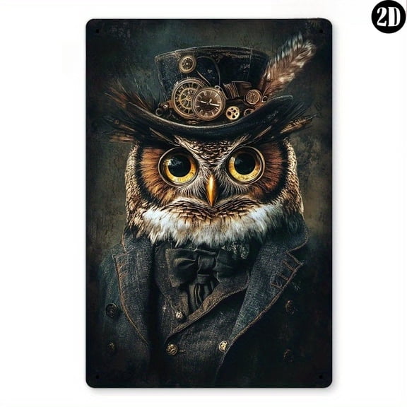 HELLOYOUNG Steampunk Owl Metal Wall Art 8x12 Inch, Industrial Gear Iron Decor for Living Room Garage Man Cave Office, Vintage Victorian Home Decor Wall Sculpture
