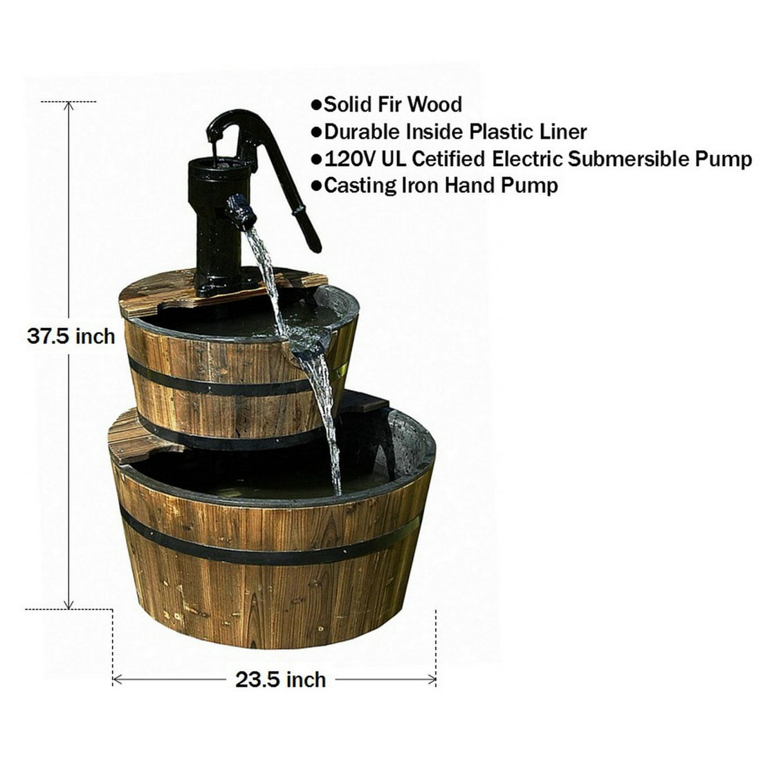 Westcharm Extra Large Cascading Water Fountain for Outdoor Outside Patio Yard | Decorative 2-Tier Wood Barrel Fountain with Pump | 37.5" Tall Garden Waterfall Fountain