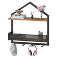 thumbnail image 6 of HOOBRO Industrial 2-Tier Floating Wall Shelf with Hooks & Metal Mesh Guard, Walnut and Black, 6 of 8