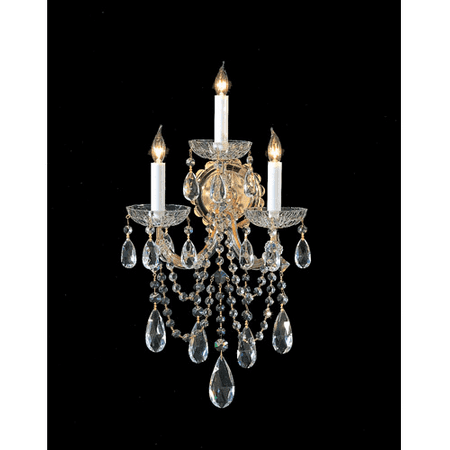 

Wall Sconces 3 Light With Gold Clear Swarovski Strass Crystal Glass Candelabra 11 inch 180 Watts - World of Lighting