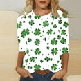 thumbnail image 2 of St. Patrick's Day Womens Plus Size Shirts 3/4 Sleeve Blouses Crewneck Pullover Tshirt Top Clover Loose Clothing Lady Fashion Summer Costume, 2 of 5