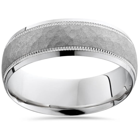 Pompeii 7mm Hammered Wedding Band 10K White Gold (,)