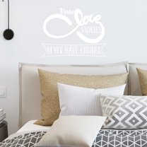 VWAQ True Love Stories Never Have Endings Wall Decal Romantic Wall Decor - 18"H X 23"W WHITE