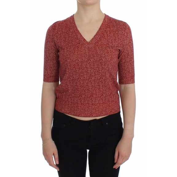 Dolce  Gabbana Red Wool Tweed Short Sleeve Sweater Pullover