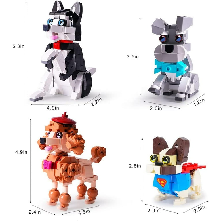 HOGOKIDS 603Pcs Dog Building Block Sets,4 Cute Husky Poodle Bulldog Schnauzer Building Toys Birthday Gifts for Kids Ages 8+