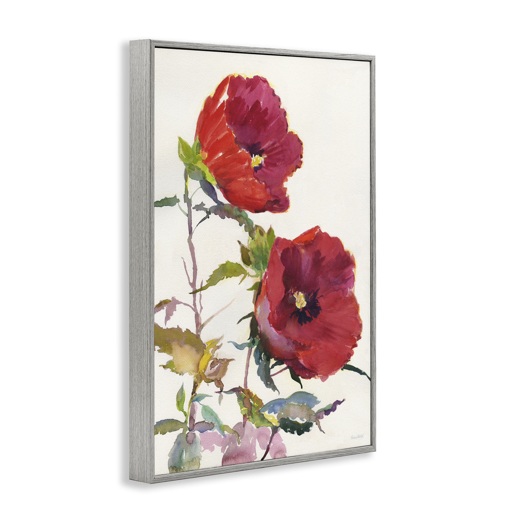 Stupell Industries Bold Red Poppies Botanical & Floral Painting Gray Framed Art Print Wall Art, 12 x 18