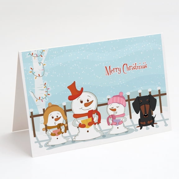 Merry Christmas Carolers Dachshund Black Tan Greeting Cards and Envelopes Pack of 8