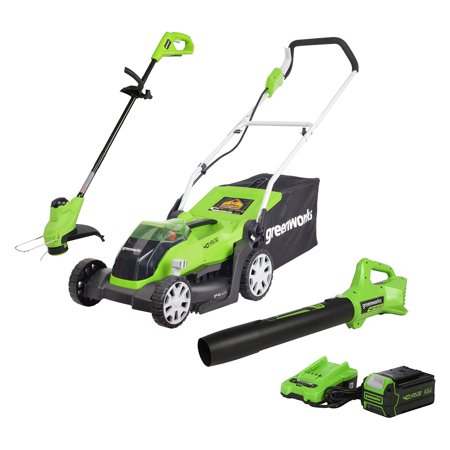 Greenworks 40V 14" Mower/Axial Blower/12" String Trimmer Combo Kit, Battery and Charger Included