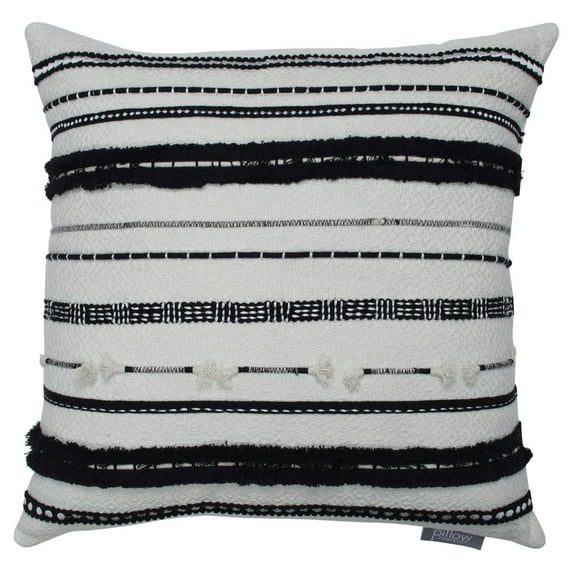 18" White and Black Knife Edge Striped Indoor Throw Pillow