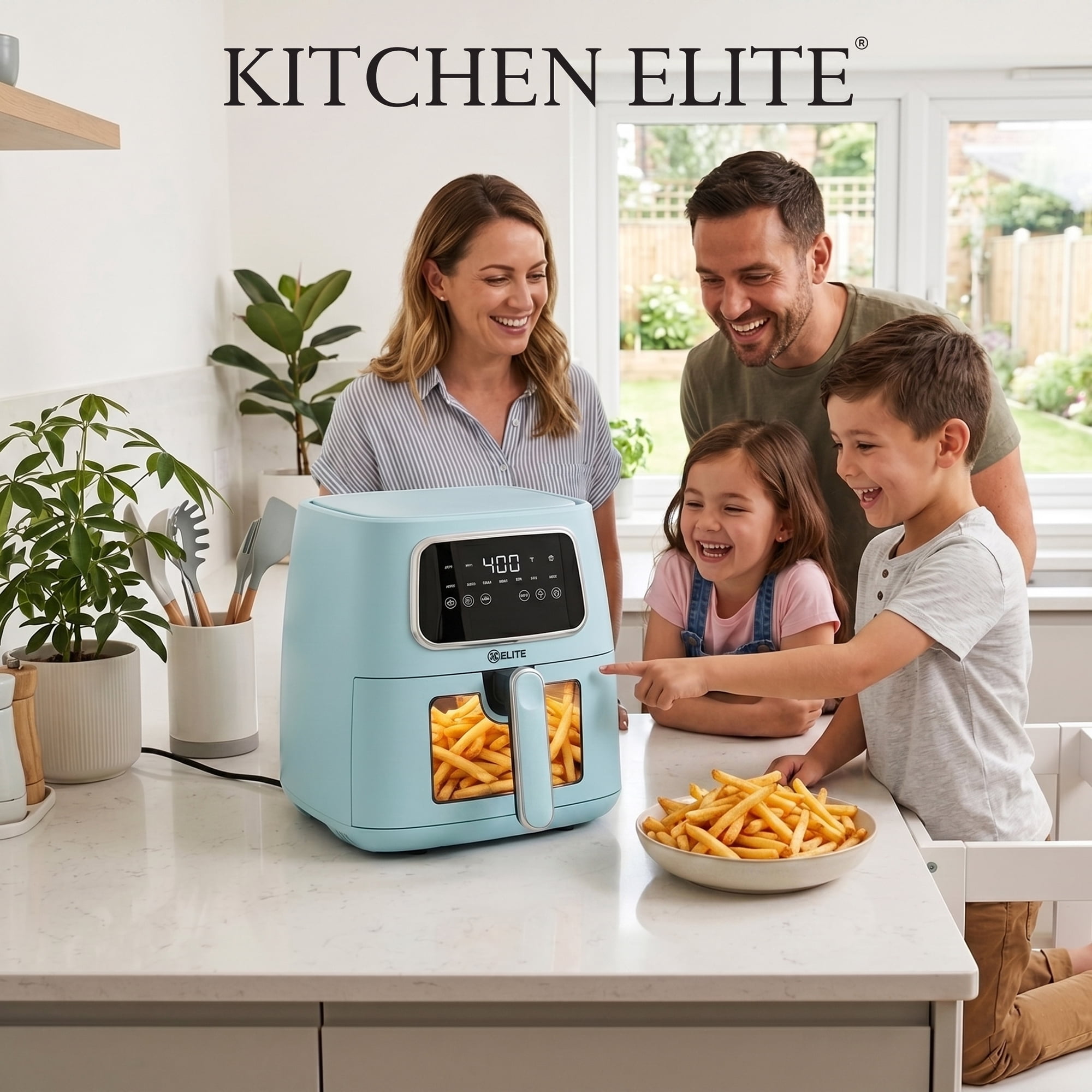 Kitchen Elite 5.5 Qt Digital Air Fryer, 7-in-1 Small Airfryer with LED Screen, Blue