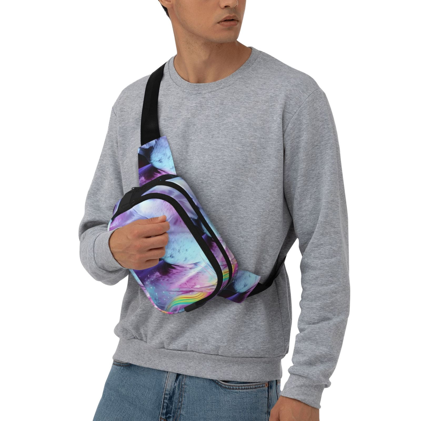 Picia Rainbow Spotted White Horse Print Square Double-Layer Waist Bag Mini Adjustable Waist Belt Bag Exercise Running Travel Hiking