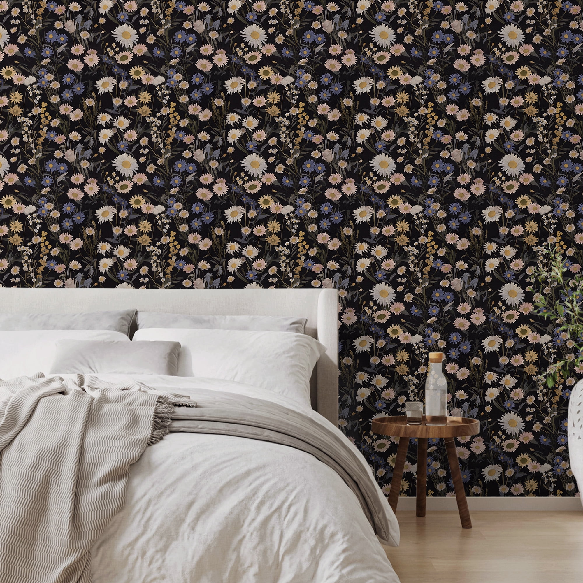 (4 pack) UMIGGEE Floral Wallpaper Peel and Stick Wallpaper Self Adhesive Black Wall Paper Contact Paper 17.3-in x 118-in Home Decor Wall Covering Old Furniture Renovation