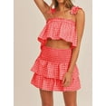 thumbnail image 4 of Michellecmm  Fashion Women's 2 Piece Skirt Outfits Ruffle Shoulder Strap Plaid Tank Tops Tiered Skirt Set, 4 of 9