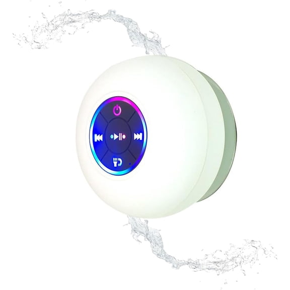 Mini Bluetooth Waterproof Speaker with LED Light, Speaker Bluetooth for Shower, Ipx4 Waterproof with Suction Cup, for Beach, Shower & Home