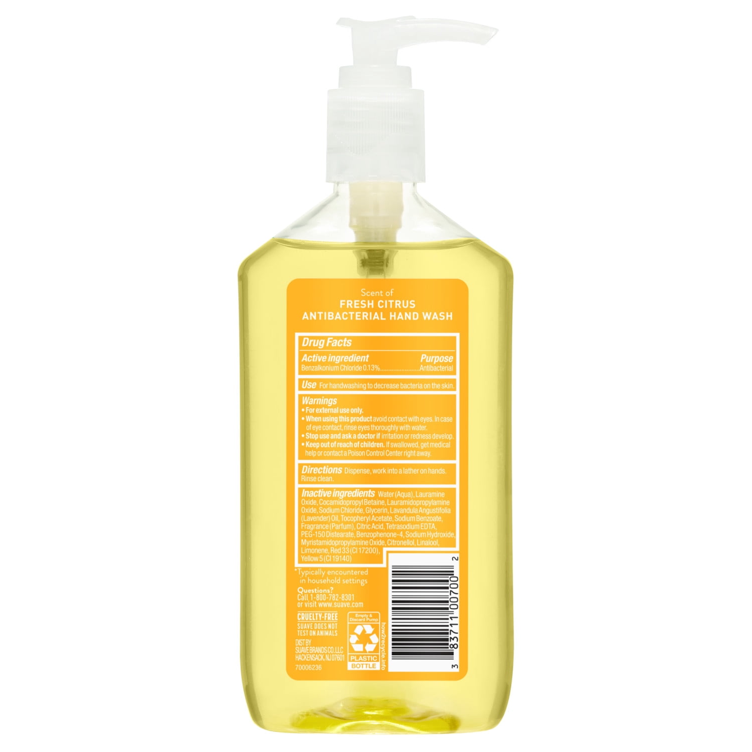Suave Antibacterial Hand Wash Soap, Fresh Citrus, Kills 99.9% of Bacteria, 12 FL OZ Pump