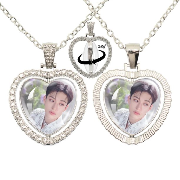 Collar de dos caras en forma de corazón para niños, collares de grupo masculino Kpop, joyería de vidrio, regalo para fanáticos