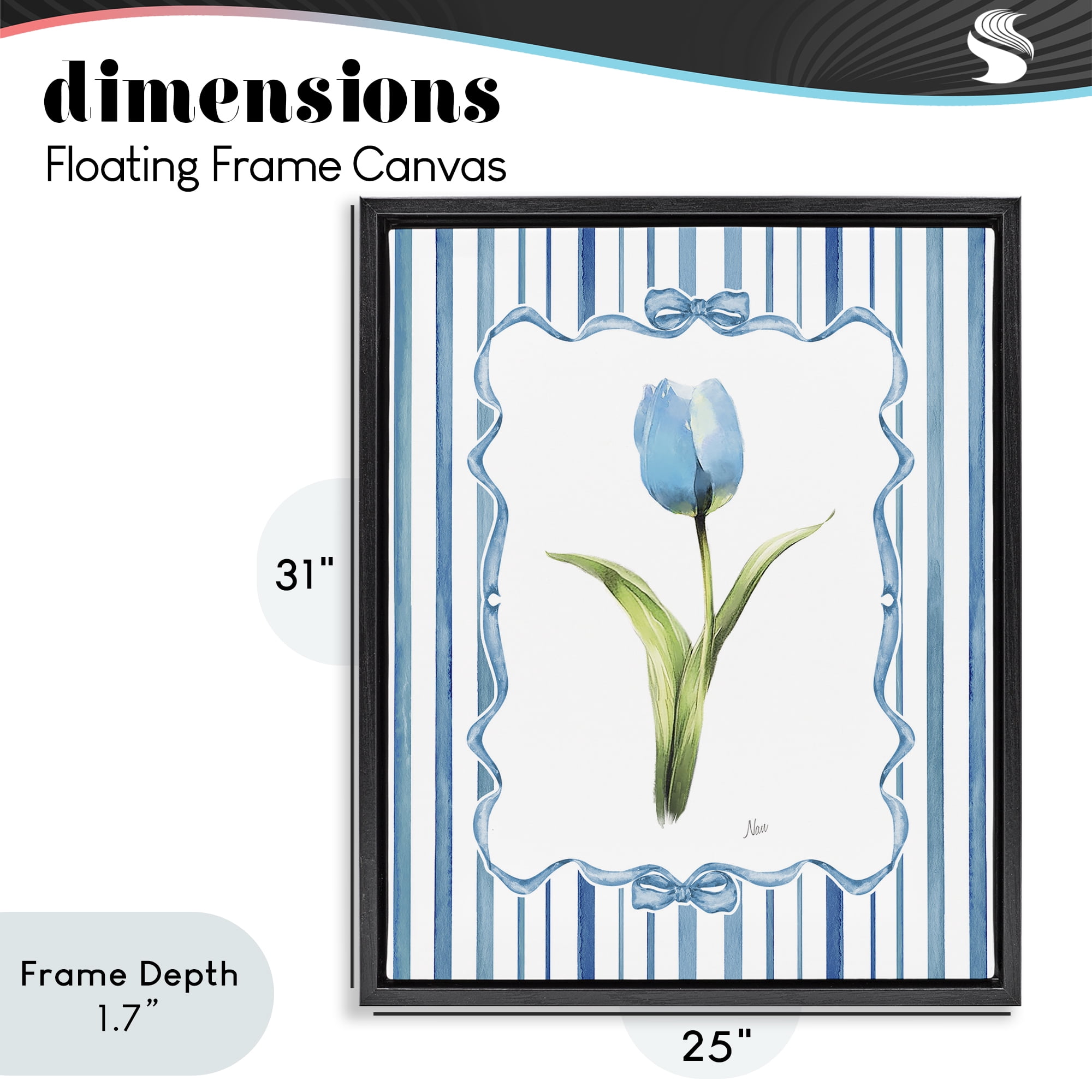 Stupell Industries Single Blue Tulip Stripes Black Framed Floater Canvas Wall Art, design by Nan
