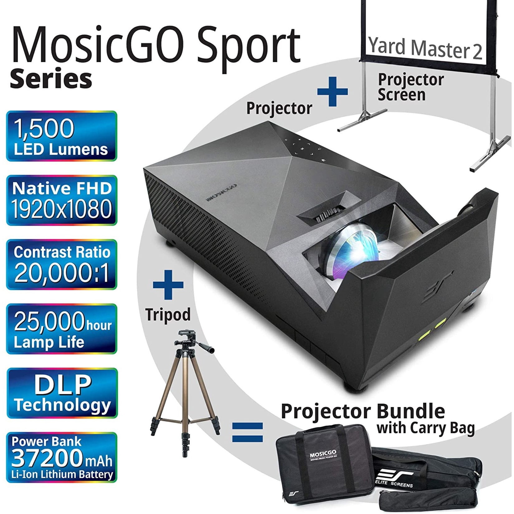 Elite Projector MosicGO Sport - DLP projector - RGB LED - portable - 1000 ANSI lumens - Full HD (1920 x 1080) - 1080p - ultra short-throw lens