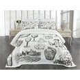 thumbnail image 3 of Ambesonne Wine Quilted Bedspread Set 3 Pcs, Gourmet Wine Set Sketchy, King Size, Charcoal Grey White, 3 of 5