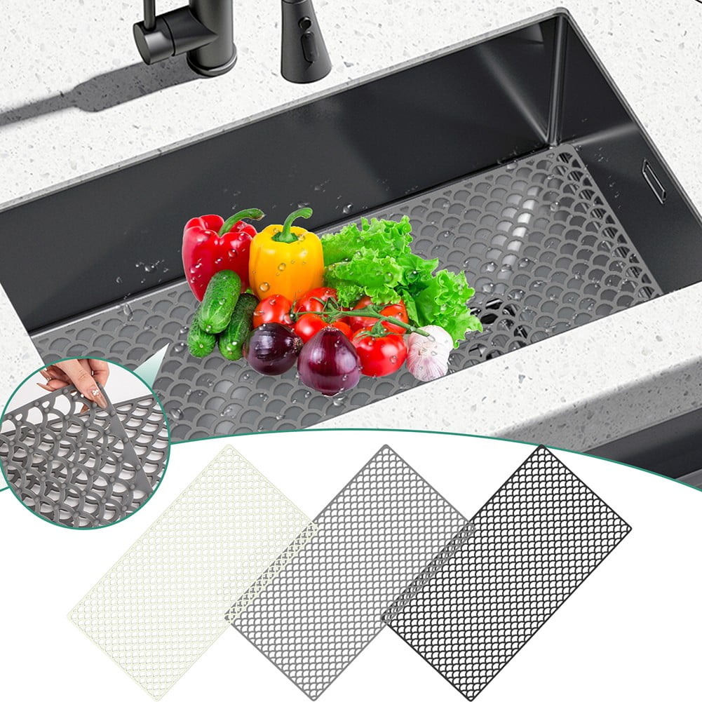 YLLSF Sink Protectors for Kitchen Sink,29.92"x15.7" Large Non-slip Silicone Sink Mat Gray
