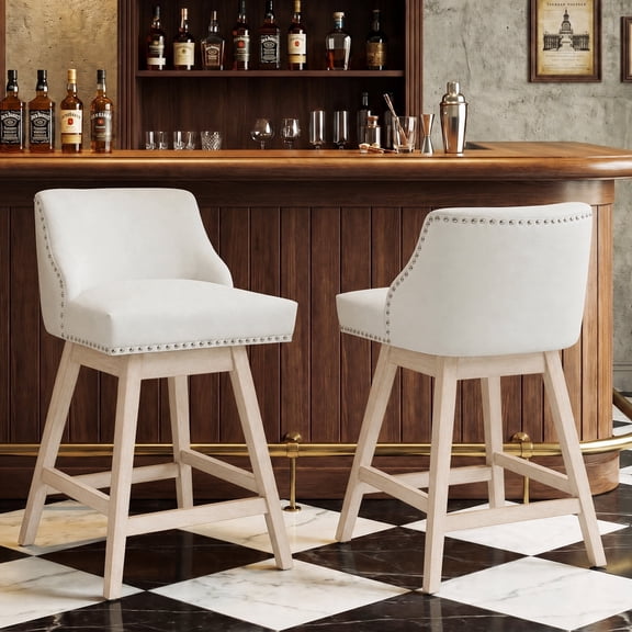 Upholstered Counter Height Bar Stools, 360° Swivel Kitchen Island Chairs with Arms, 2/4/6 Piece