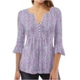 thumbnail image 1 of Blouses pour Femmes, T-Shirt Imprimé Manches 3/4 Blouse Col en V Décontractée, 1 of 5