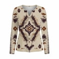 thumbnail image 4 of Long Sleeve Henley Top for Women Geometric Ethnic Graphic Print Notch V Neck Slim Fit Soft Breathable Casual Daily Outerwear Western Style Clothes, 4 of 5