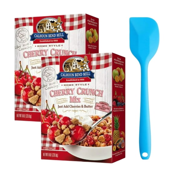 Calhoun Bend Mill Cherry Crunch Mix Sweet & Crunchy Topping 8oz (2 pack) and 8in Silicone Spatula (Color Varies)