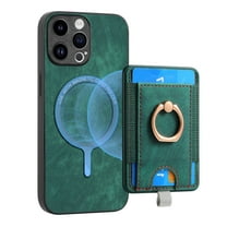 ELEHOLD Leather Case for iPhone 11 Pro Max Magnetic Detachable Card Holder Magnetic 2 in 1 Wallet Case with Ring Holder Kickstand Compatible with Mag Safe Shockproof Cover,green