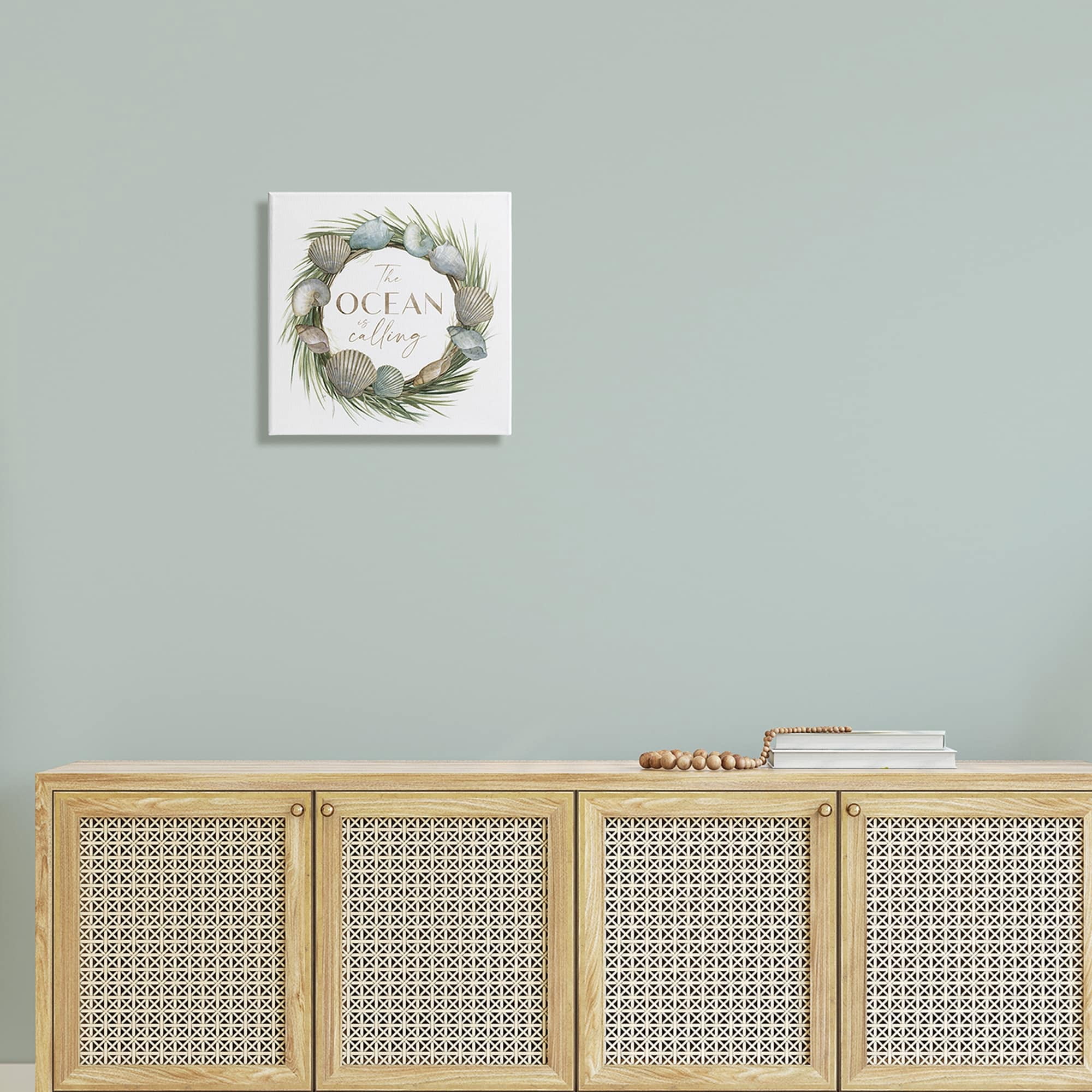 Stupell Industries Ocean Is Calling Quote Botanical Wreath Seashells Design, 24 x 24, Design by Nan