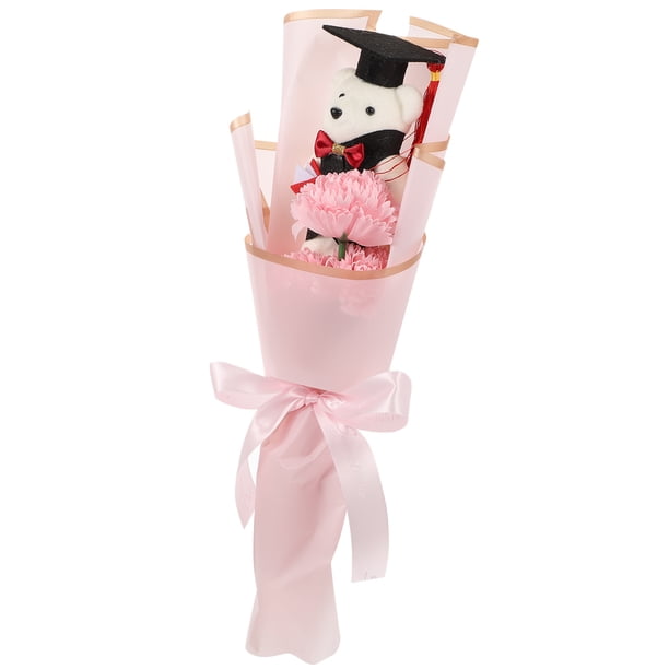 ADDHAT Centro De Con Bouquet Oso Graduación Y Flores Artificiales Rosa Para Eventos Y Decoraciones