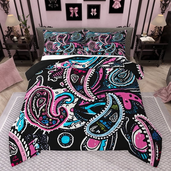 jejeloiu Colorful Paisley Flowers Bedding Comforter Set,Vintage Bohemian Floral Twin Comforter Sets,Multicolor Abstract Graffiti Bedding Set For Girls Kids,Super Cozy Room Decor Reversible,2pcs