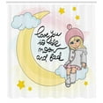 thumbnail image 3 of Saying Shower Curtain, Cartoonish Drawn Girl on Crescent Love You to the Moon and Back Typography, Fabric Bathroom Set with Hooks, 69W X 70L Inches, Multicolor, by Ambesonne, 3 of 3