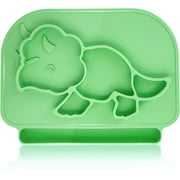 CLOVERCAT Cute Silicone Baby Plate Silicone Divided Baby Toddler Plates for Babies, Silicone Placemats for Kids Microwave Dishwasher Safe (Green Dinosaur)